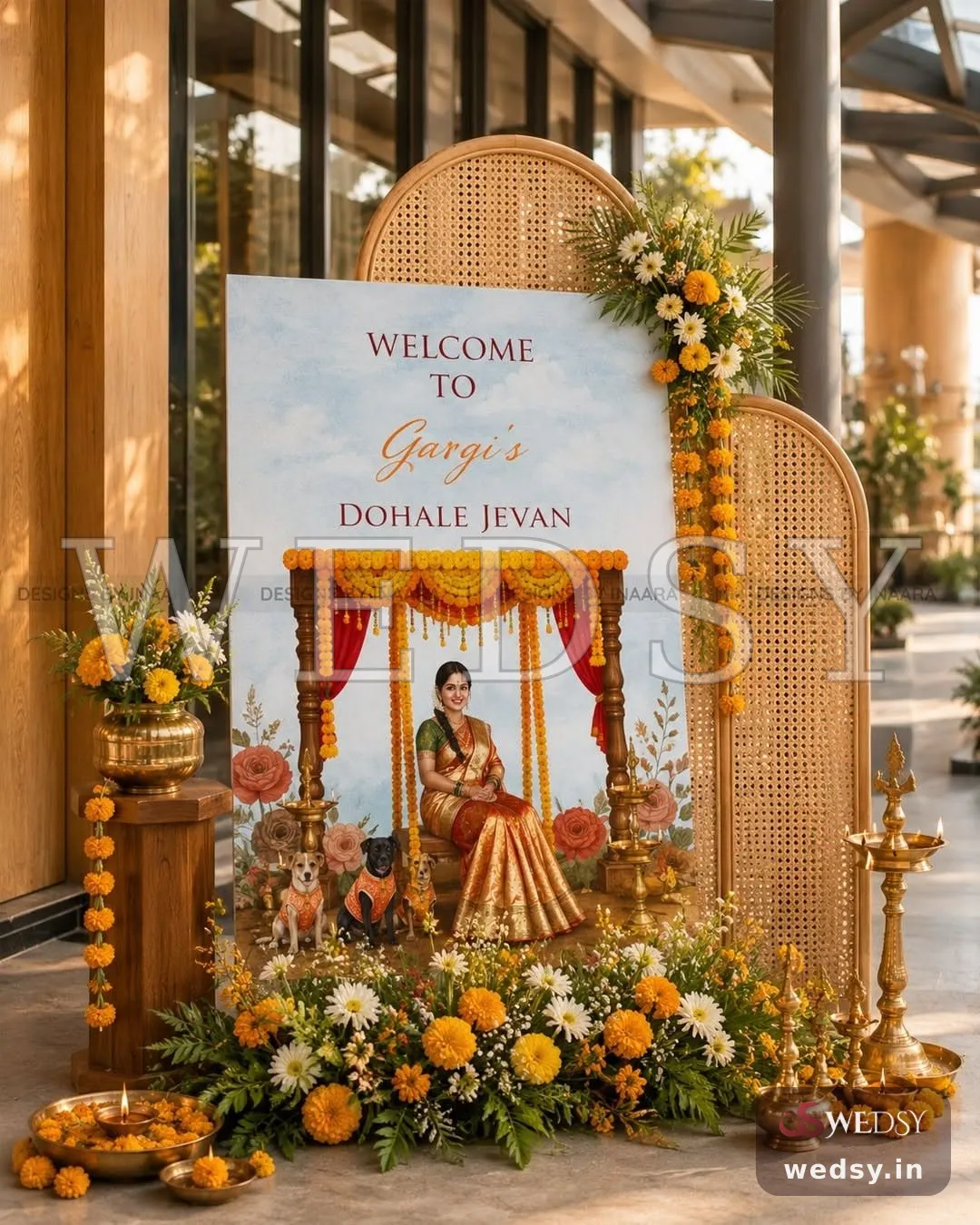 Marigold Muster — yellow traditional nameboard for haldi, Wedsy NA110