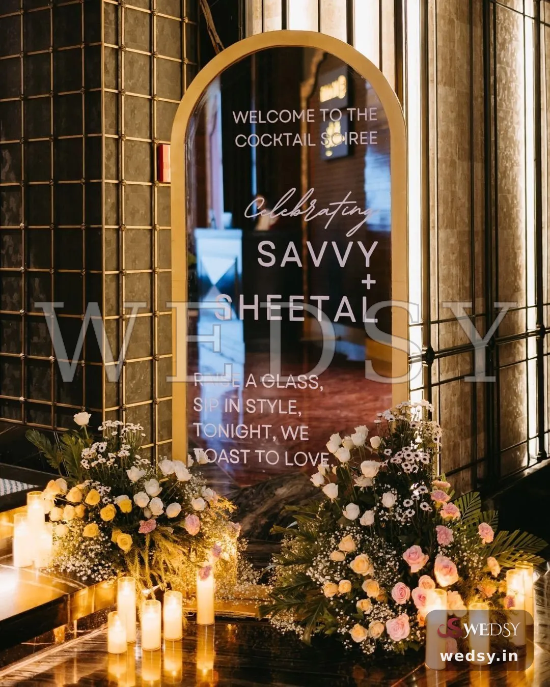 Mirror Rendezvous — white modern nameboard for reception, Wedsy NA117