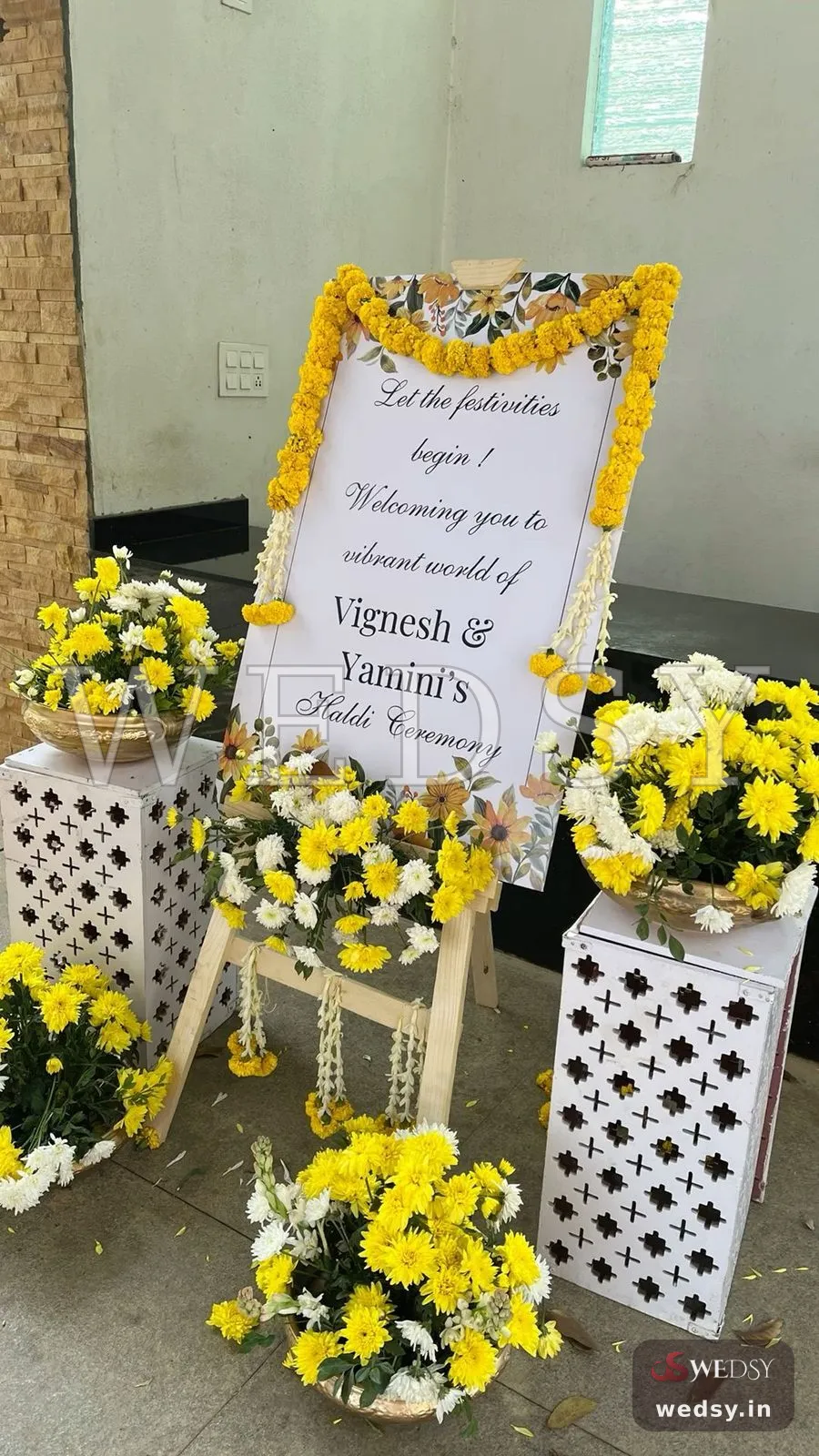 Marigold Missive — yellow traditional nameboard for haldi, Wedsy NA122