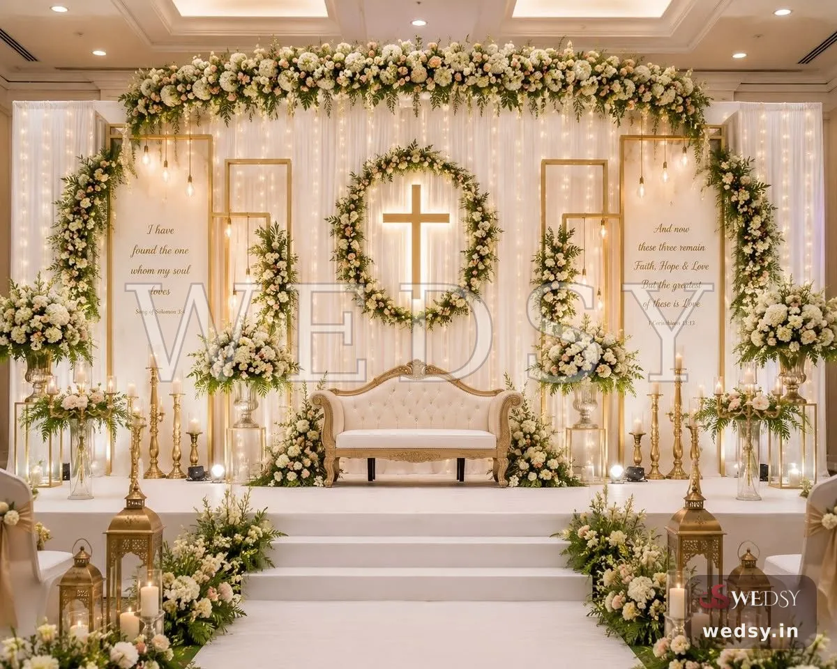 Grace Communion — white traditional stage for reception, Wedsy ST261