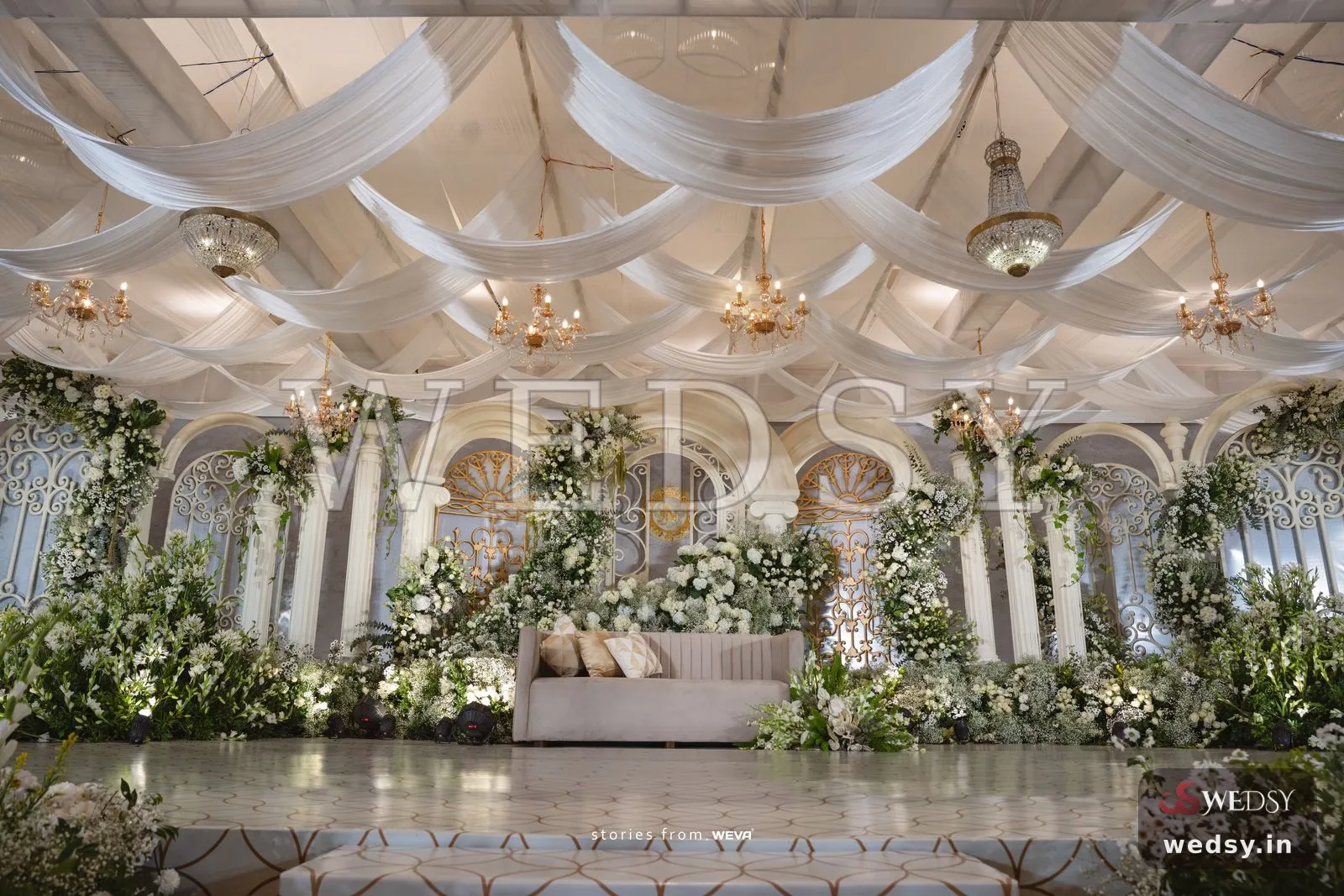 Marble Arbor Court — white traditional stage for reception, Wedsy ST263