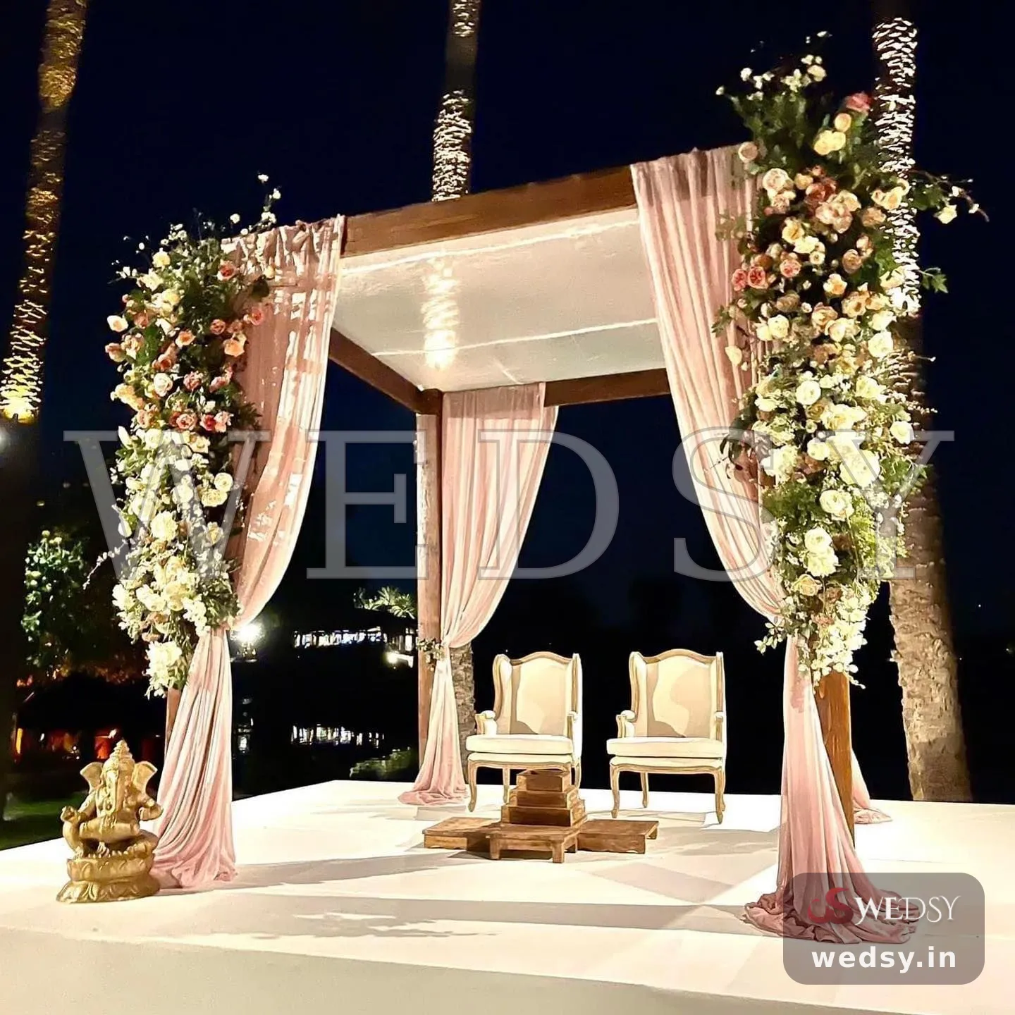 Blush Cascade Pavilion — pink traditional mandap for varmala & muhurtham, Wedsy MA177