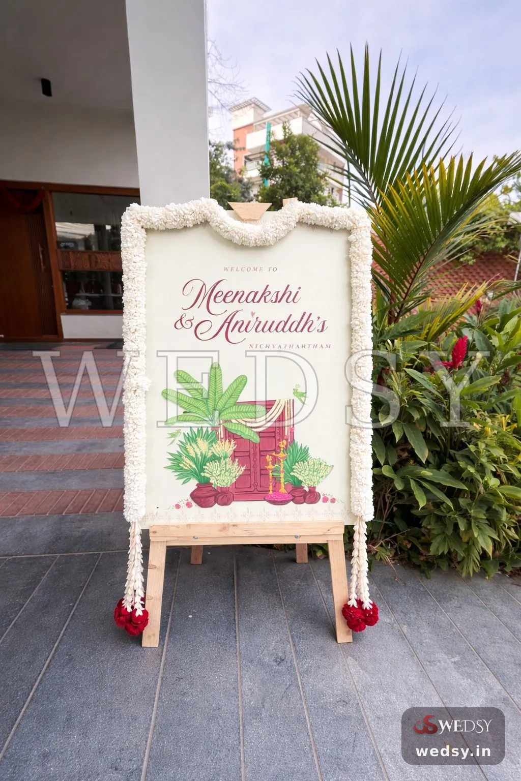 Nichyatharam Ivory Post — white traditional nameboard for muhurtham, Wedsy NA138