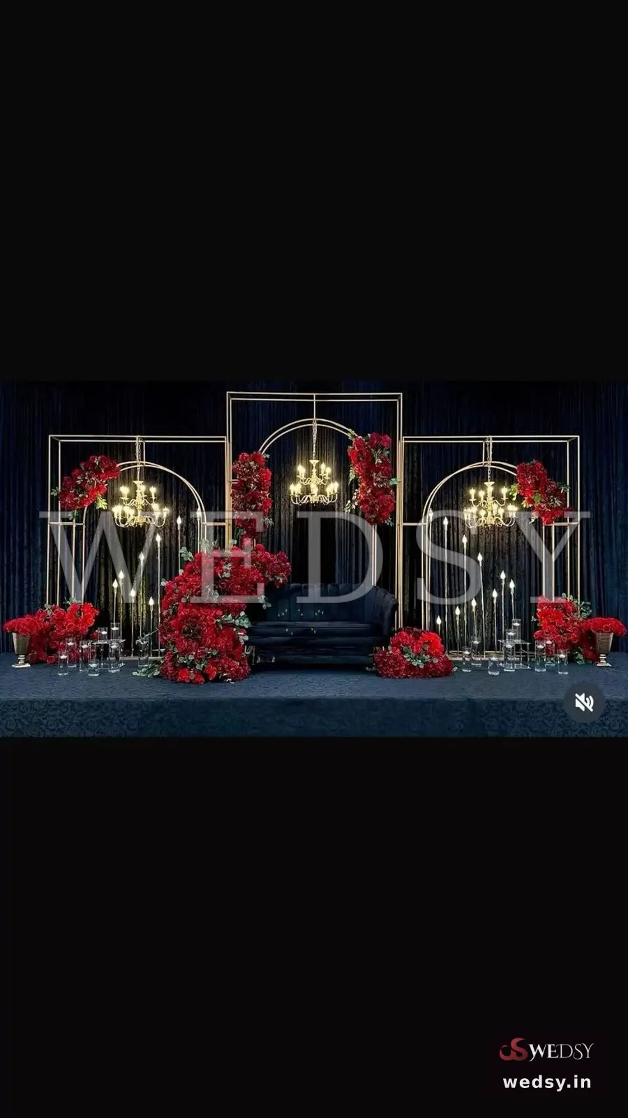 Crimson Arc Reverie — red modern stage for reception, Wedsy ST345