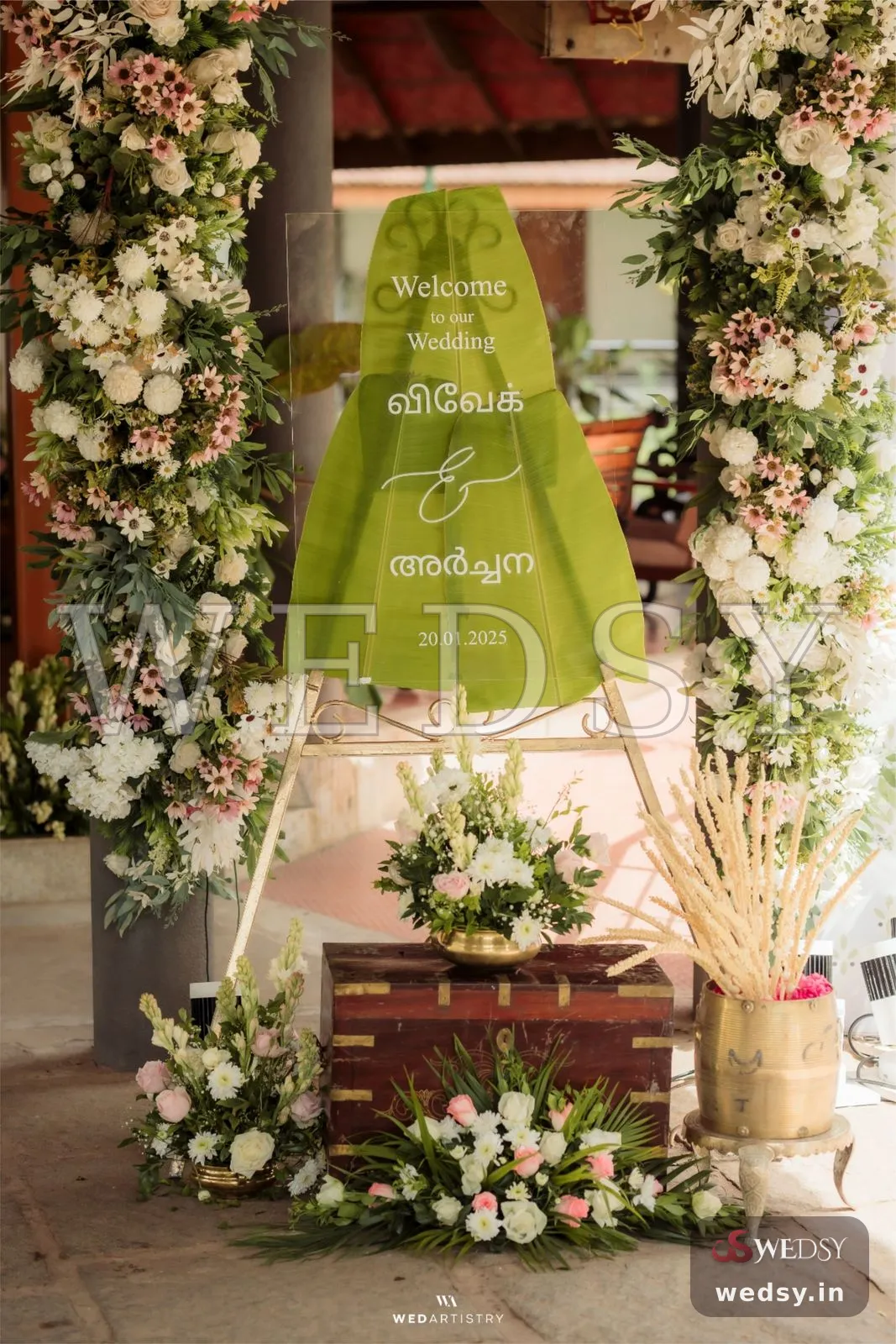 Verdant Swagatham — white traditional nameboard for reception, Wedsy NA254