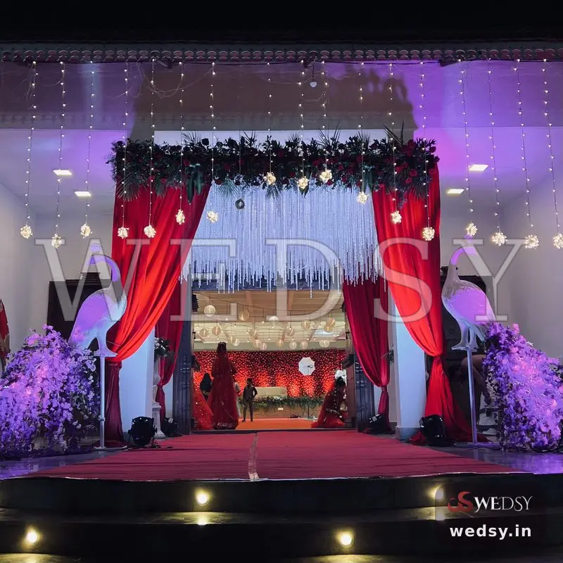 Opulent Orchid Gateway — red modern entrance for reception & engagement, Wedsy E064