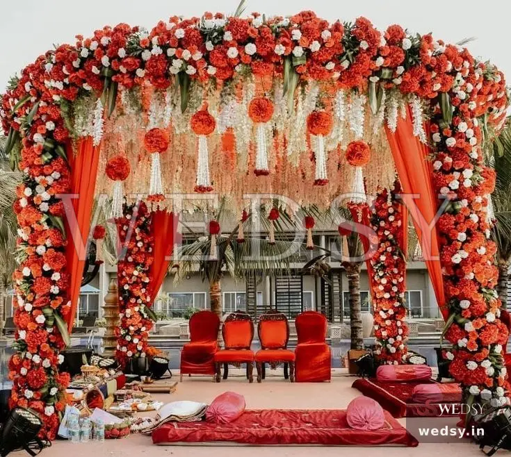 Pavitra Pavilion Mandap — red traditional mandap for wedding, Wedsy MA022