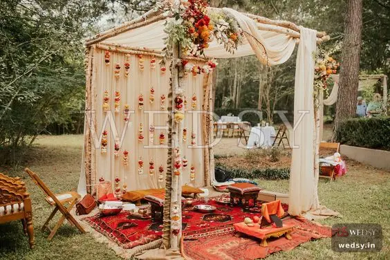 Crystal Canopy Mandap — peach modern mandap for wedding, Wedsy MA032