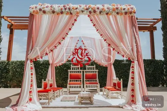 Manjula Mane Mandap — white modern mandap for wedding, Wedsy MA035
