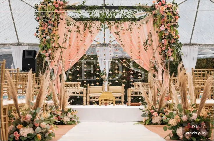 Bambusa Beacon Mandap — peach modern mandap for wedding, Wedsy MA036