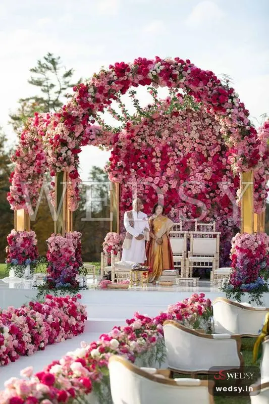 Saffron Silhouette Mandap — pink modern mandap for wedding, Wedsy MA038