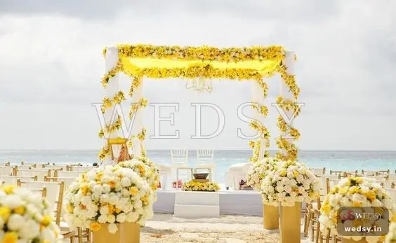 Blossom Bower Mandap — yellow modern mandap for wedding, Wedsy MA058
