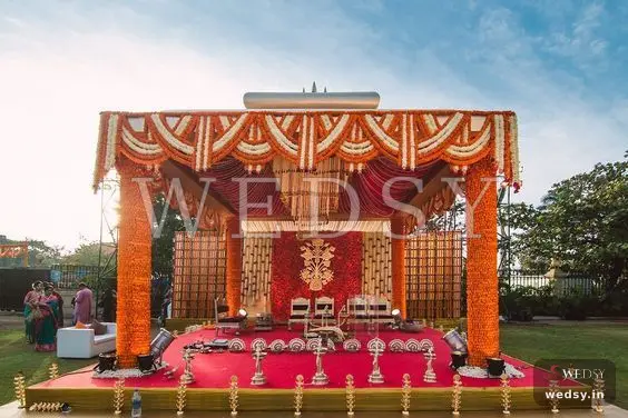 Bells and Bloom Mandap — orange traditional mandap for wedding & muhurtham, Wedsy MA067