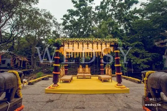 Bell Bliss Mandap — yellow traditional mandap for wedding, Wedsy MA071