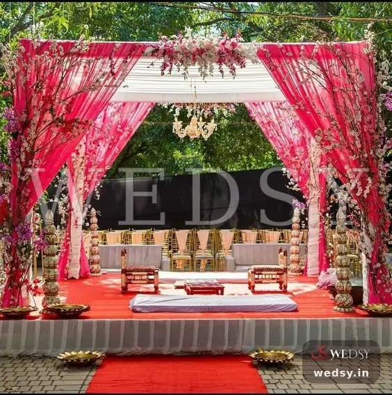 Crimson Crest Mandap — pink modern mandap for wedding, Wedsy MA080