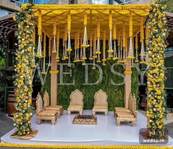 Trio Tradition Mandap — yellow modern mandap for wedding, Wedsy MA084