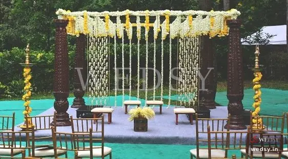 Temple Tales Mandap — yellow modern mandap for wedding, Wedsy MA087