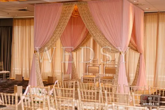 Verdant Vow Mandap — baby pink modern mandap for wedding, Wedsy MA090
