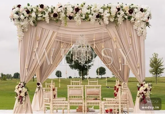 Ganesh Gala Mandap — beige modern mandap for wedding, Wedsy MA091