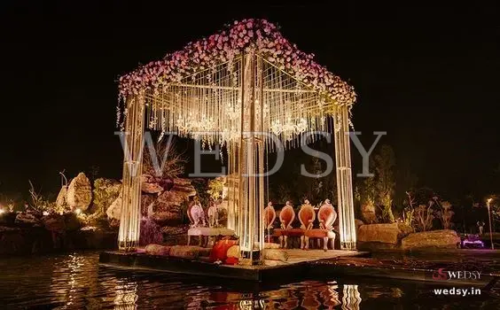 Crimson Craft Mandap — pink modern mandap for wedding, Wedsy MA095