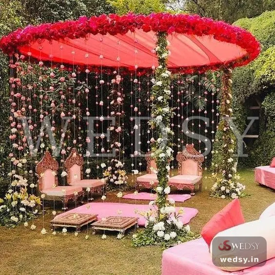 Sunflower Serenity Mandap — red modern mandap for wedding, Wedsy MA096