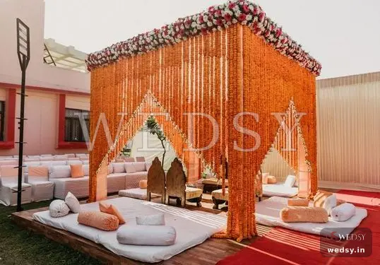 Raja Resonance Mandap — orange modern mandap for wedding, Wedsy MA098