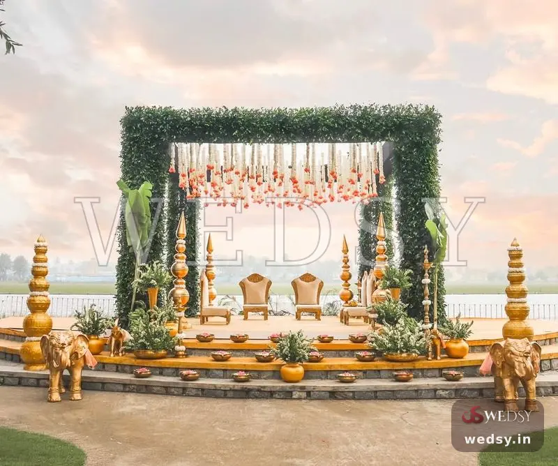 Greenscape Grace Mandap 2 — green modern mandap for muhurtham, Wedsy MA109
