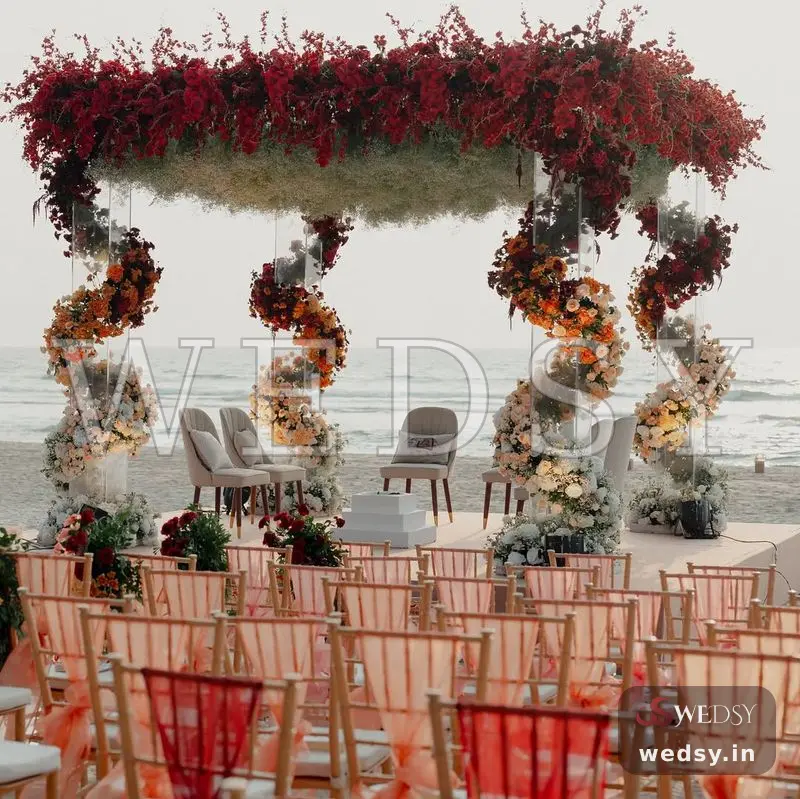 Ember Waves — red modern mandap for muhurtham, Wedsy MA159