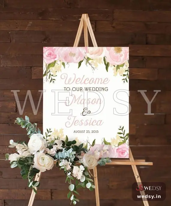 Embrace Entrance — baby pink modern nameboard for wedding & engagement, Wedsy NA031