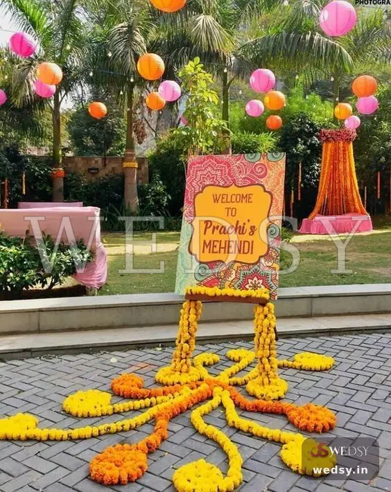 Forever Facade — yellow traditional nameboard for haldi & sangeet, Wedsy NA035