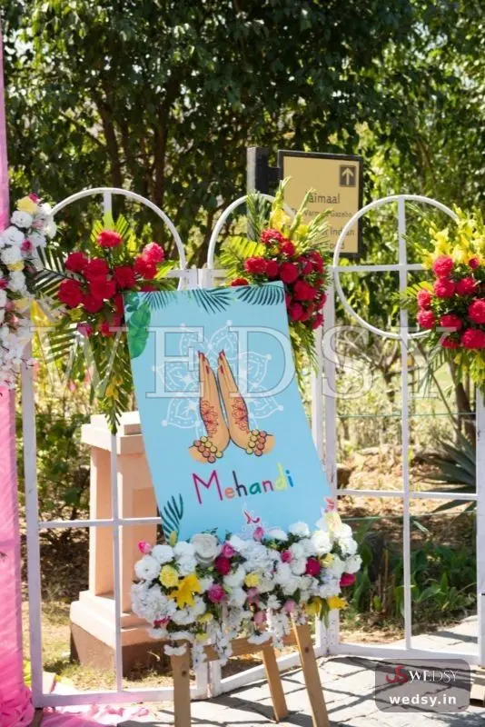 Wedded Waymark — blue traditional nameboard for haldi & sangeet, Wedsy NA043