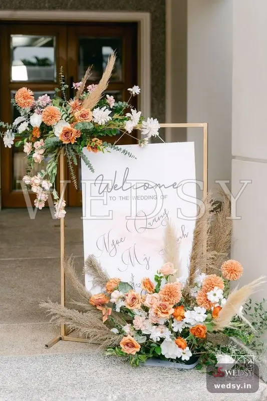 Communion Cloister — orange modern nameboard for wedding & engagement, Wedsy NA053