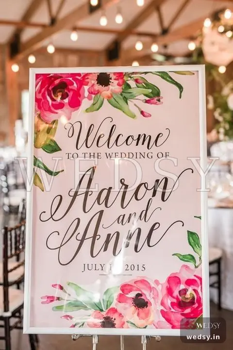 Entwined Entry — pink modern nameboard for wedding & engagement, Wedsy NA059