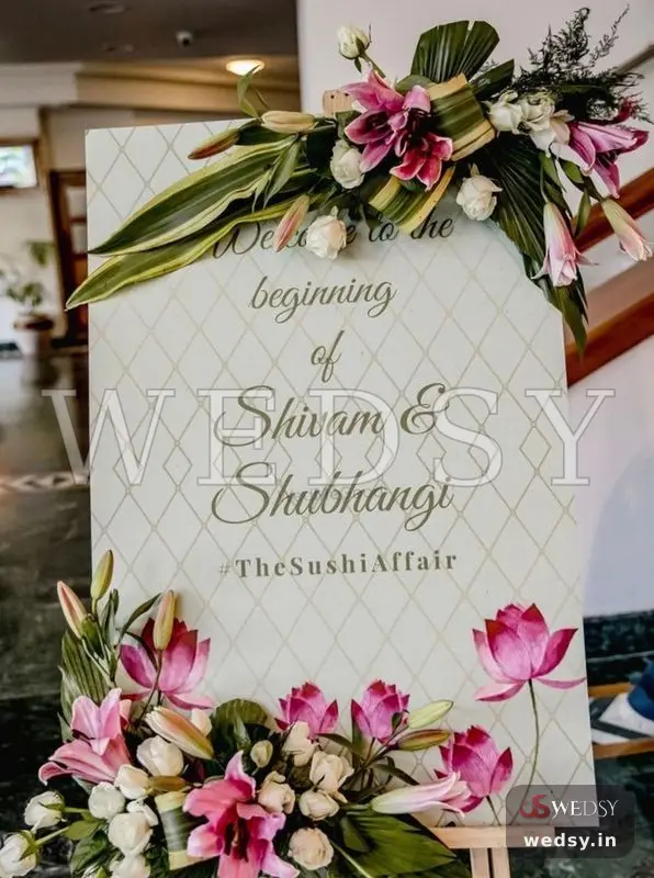 Mosaic of Matrimony — pink modern nameboard for wedding & engagement, Wedsy NA072