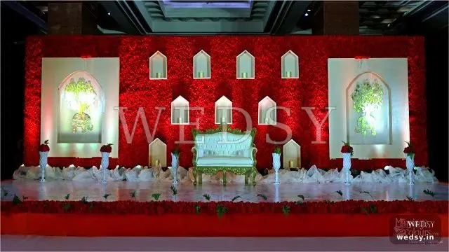 Ivory Splendor — red modern stage for wedding & nikah, Wedsy ST045