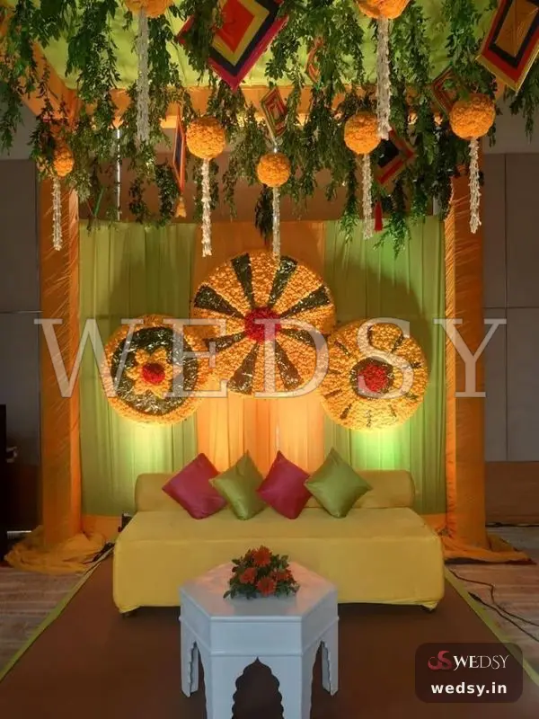 Misty Mirage — yellow traditional stage for haldi, Wedsy ST083
