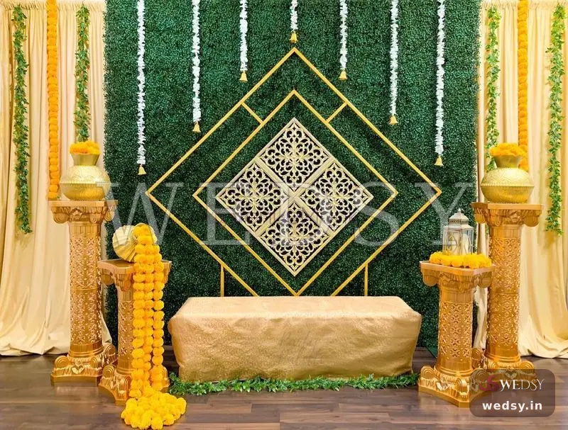 Enchanting Eden — green modern stage for haldi & mehendi, Wedsy ST087