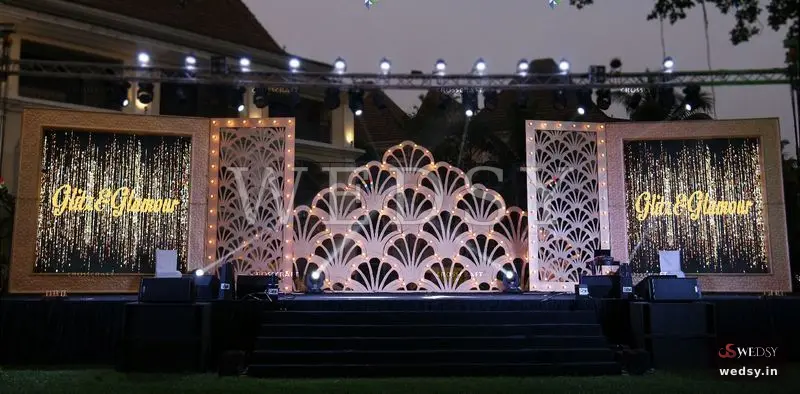 Whispering Willows — brown modern stage for sangeet & reception, Wedsy ST088