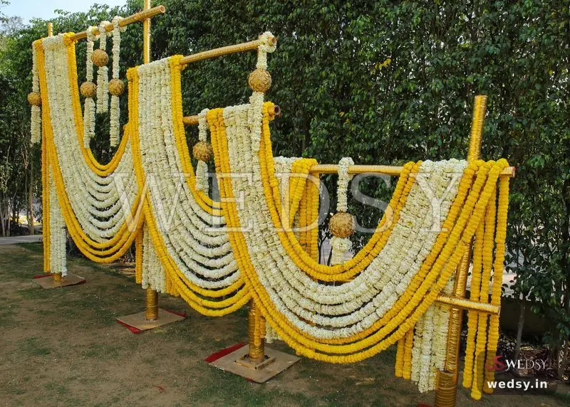 Timeless Twilight — yellow modern stage for haldi, Wedsy ST089