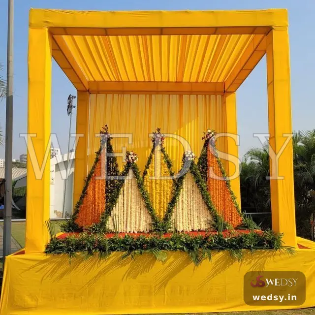 Elegant Harmony — yellow traditional stage for haldi & mehendi, Wedsy ST102