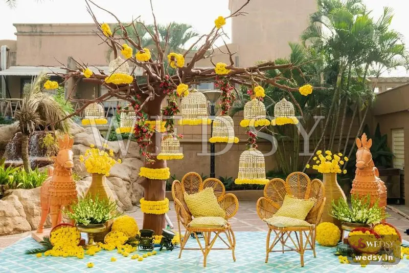 Gilded Dreams — yellow traditional stage for haldi & mehendi, Wedsy ST210